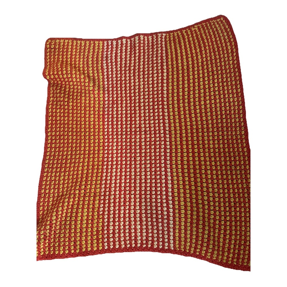 Hand Made Crochet Throw Blanket/Afghan Yellow/Orange 40 X 37"